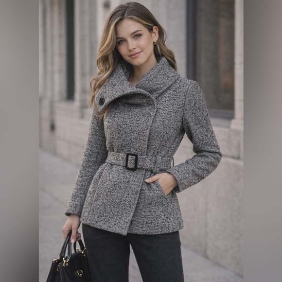 Soia & Kyo Jackets & Blazers - Soia & Kyo Textured Gray Wool Blend Belted winter coat